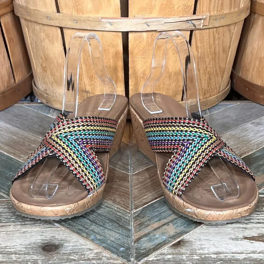Skechers Cali Beverlee Delighted Multicolor Woven Cork Wedge Sandals Womens 10